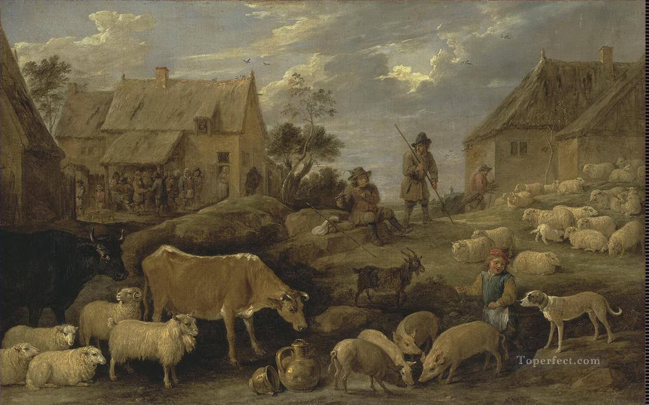 Teniers David II Paysage avec un berger et un troupeau Peintures à l'huile